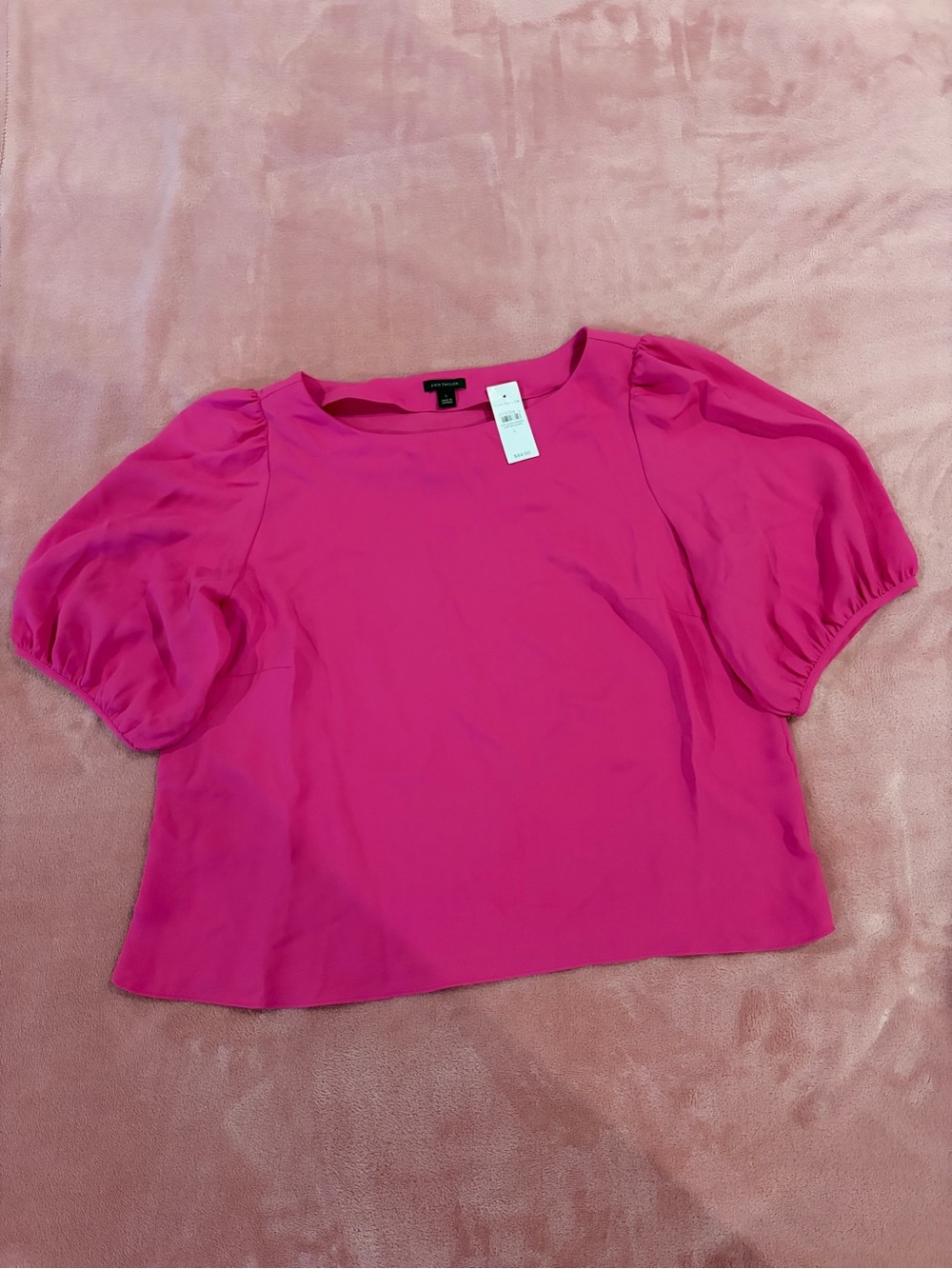 NWT Ann Taylor Hot Pink Puff Sleeve Blouse